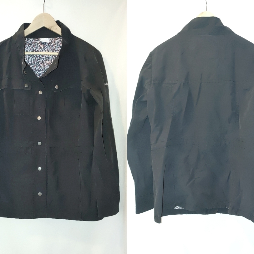 Columbia Snap Front Lightweight Utility Jacket Cotton Blend Casual Black Large‎